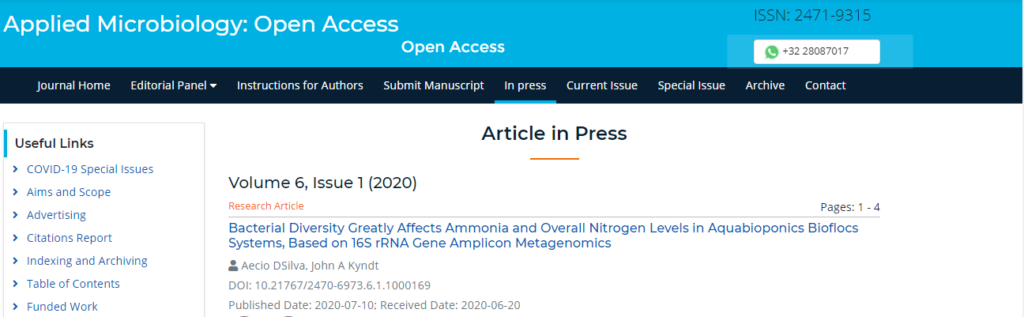 Aquabioponics Bioflocs Systems -Applied_Microbiology_Journal_volume6_Issue1_2020